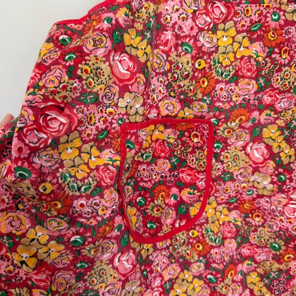 Vintage Floral Pinafore Apron Rose Print Smock Pocket Cottagecore OS
